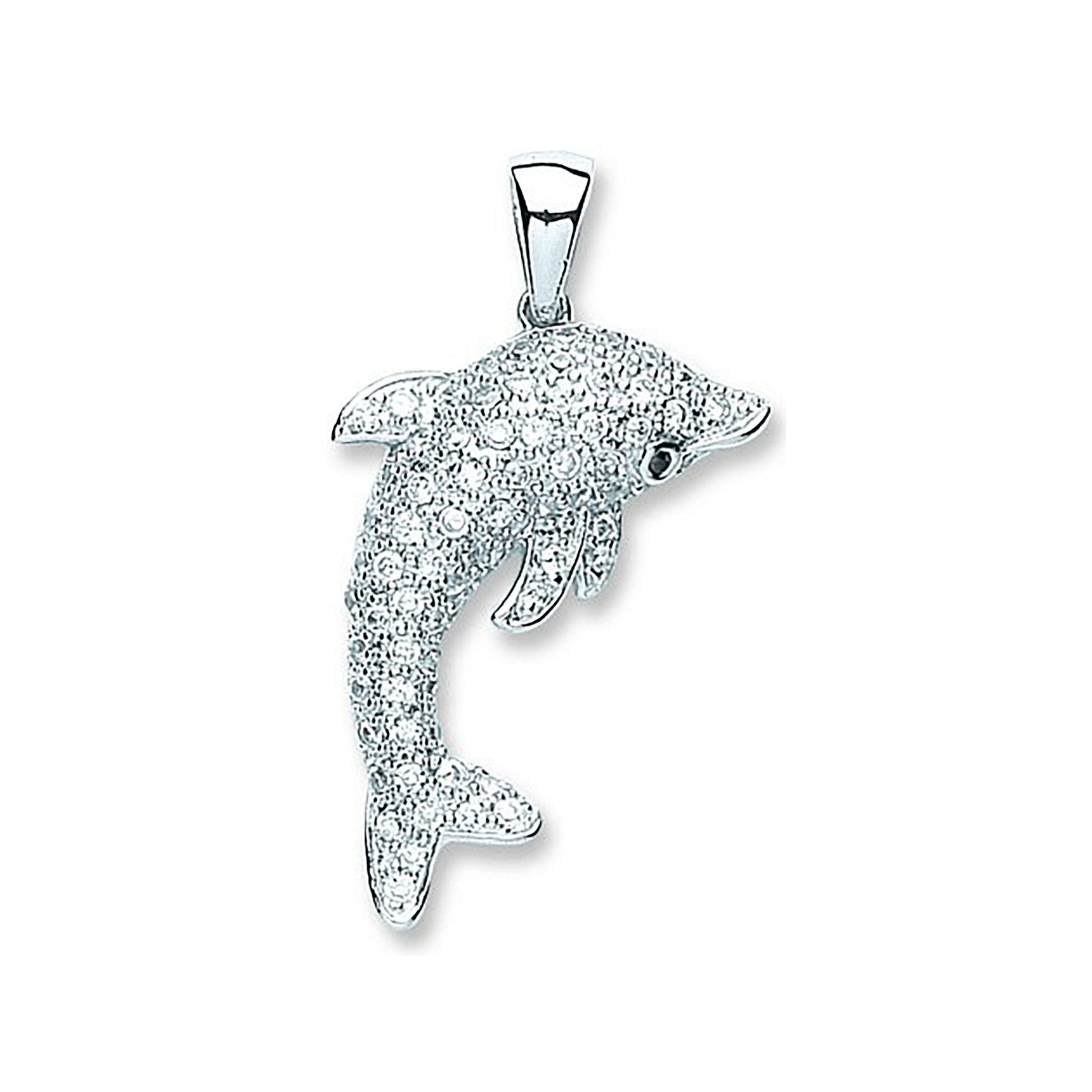 Silver Cubic Zirconia Dolphin Pendant - Fine Necklace - Certified Authentic - Swiss Made – Luxury Jewellery by Imperia